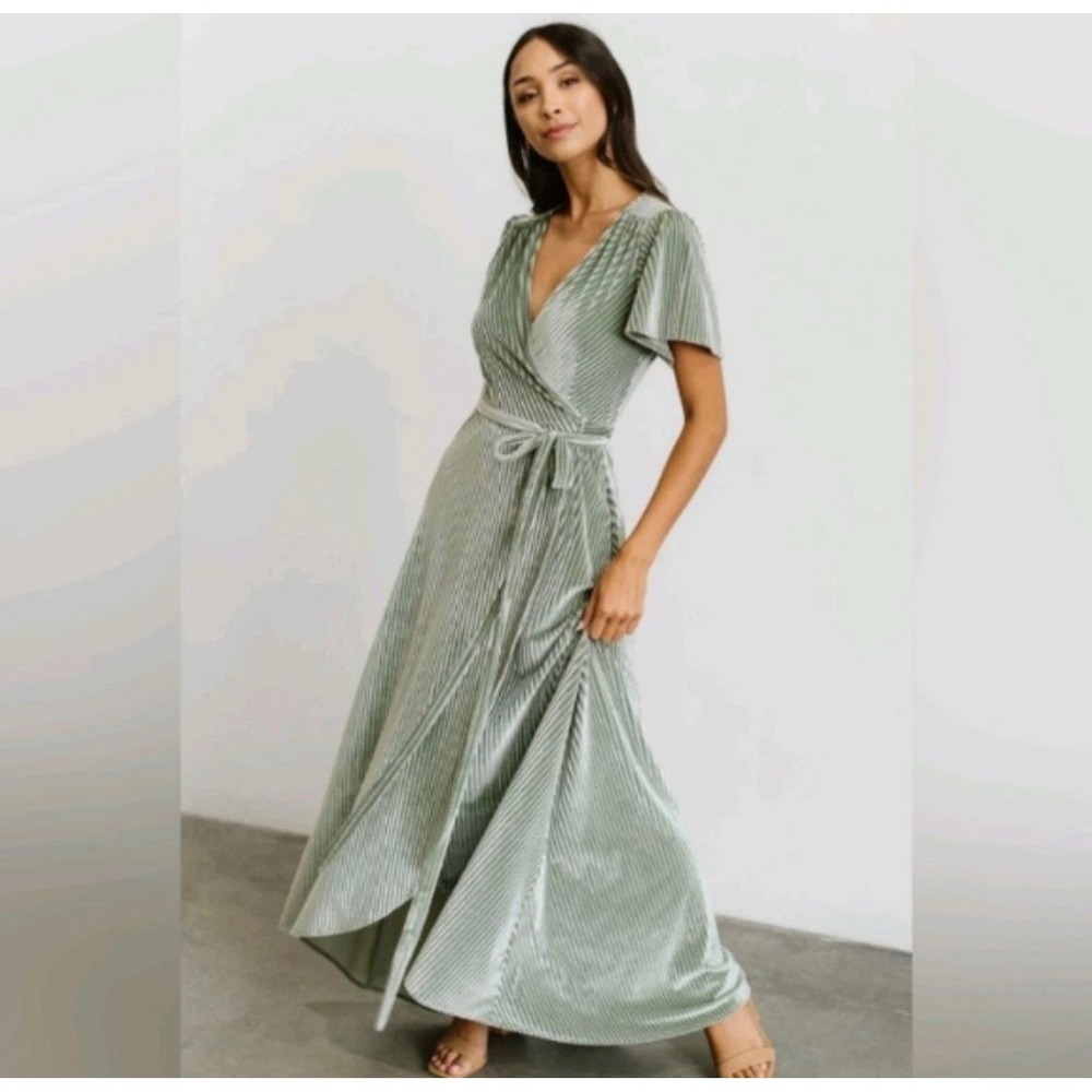 Baltic Born Sage Green Velvet Wrap Maxi Dress